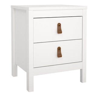 The CHOICEWARDROBE Butler White Wooden Bedroom Set includes a 3 door wardrobe, 4 drawer chest, and a 2 drawer bedside cabinet with brown leather handles—ideal for enhancing any modern or white bedroom decor.