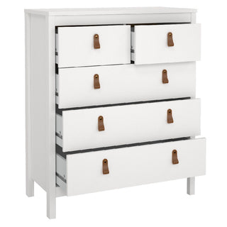 The CHOICEWARDROBE Butler White Wooden Bedroom Set includes a 3 door wardrobe, 4 drawer chest, and 2 drawer bedside cabinet, each with brown leather handles—ideal for modern bedrooms or as a stylish addition to any 3 piece set.