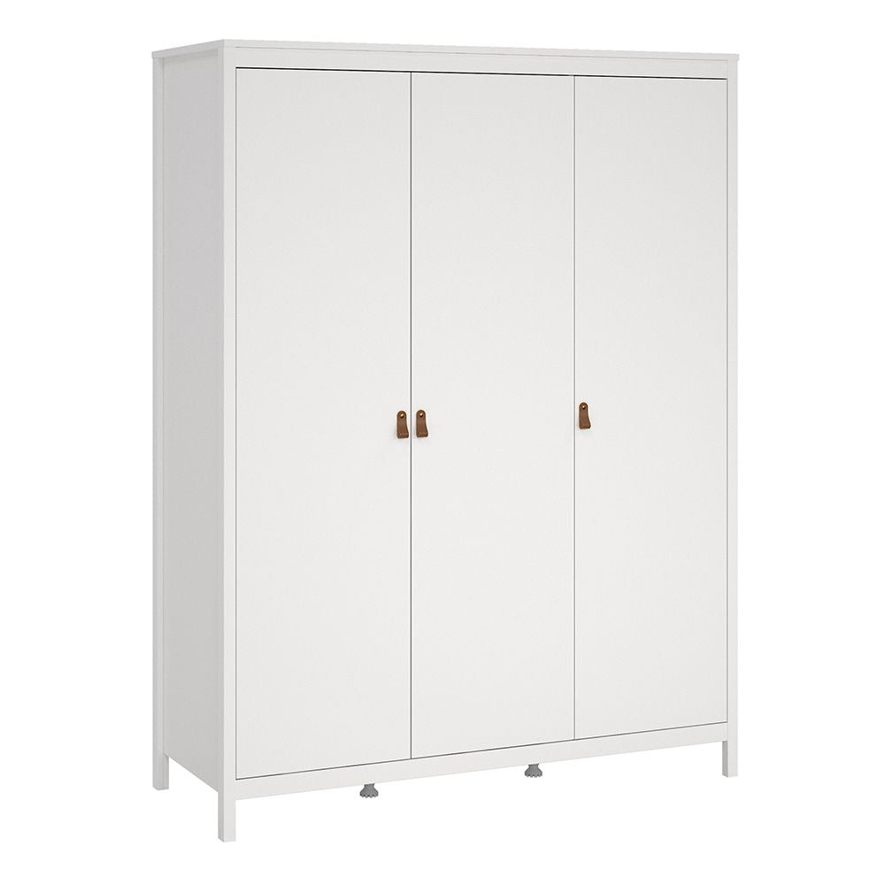 White 3-door wardrobe with leather handles from the CHOICEWARDROBE Butler bedroom set.