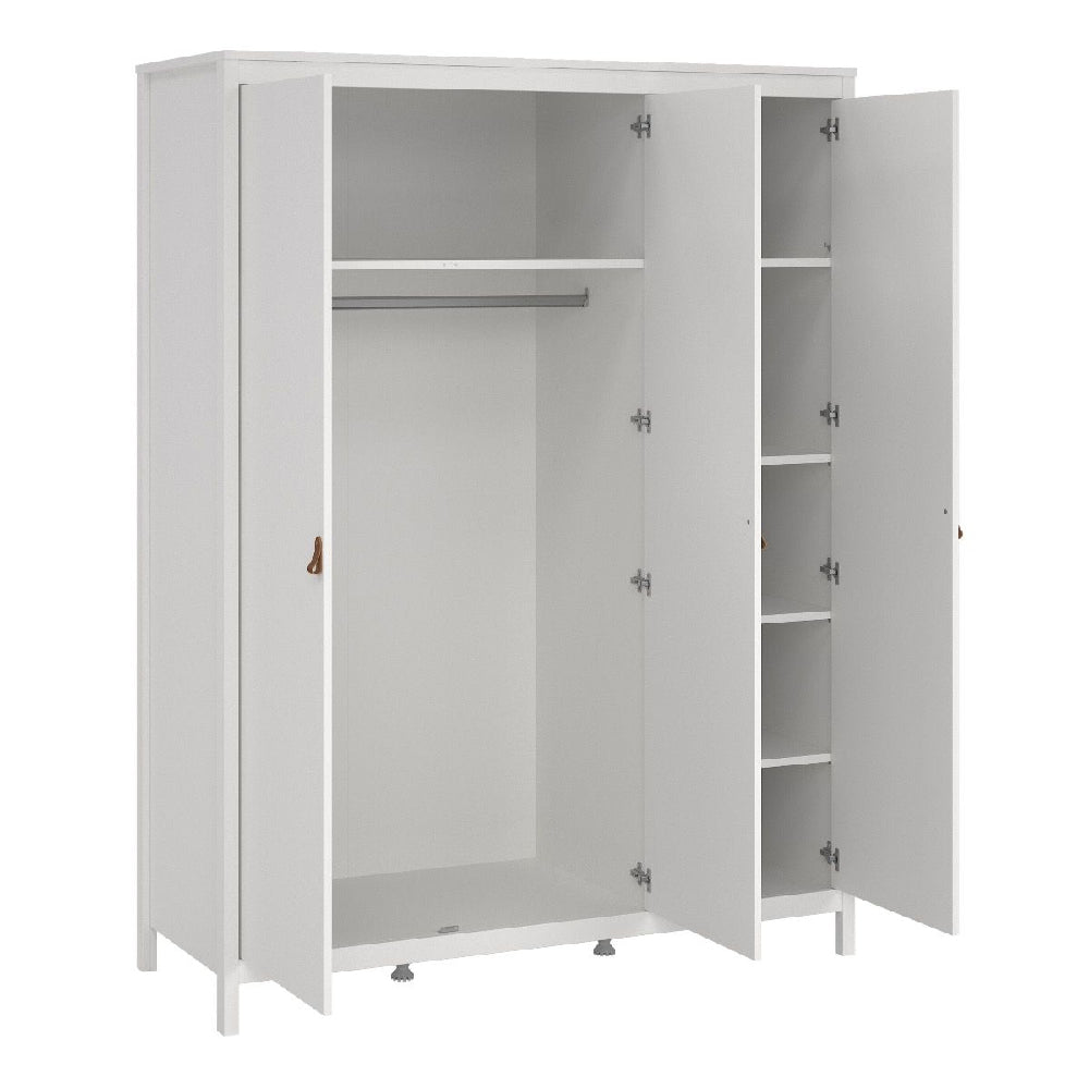 White 3 door wardrobe with hanging rail and shelves, part of CHOICEWARDROBE Butler bedroom furniture set.