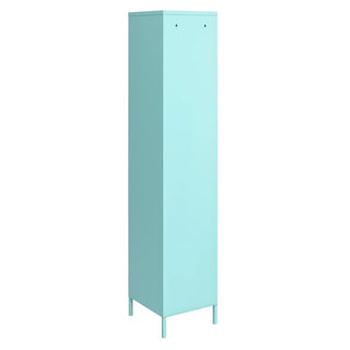 The CHOICEWARDROBE Caches Metal Locker Wardrobe is a tall, rectangular 1-door storage cabinet in spearmint powder-coated steel, standing on slim legs with two small front holes for stylish and durable storage.