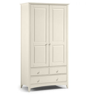 The CHOICEWARDROBE Caelia Combi Wardrobe is a classic white 94cm unit featuring two doors above three drawers, shown on short legs against a white background.