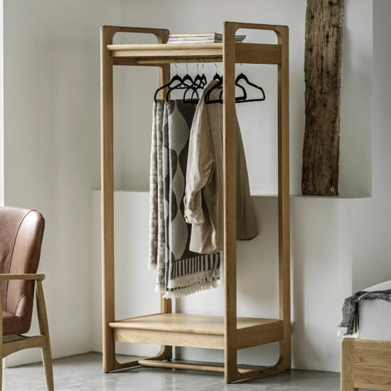 CHOICEWARDROBE Cairo Natural Wooden Open Wardrobe with clothes rail and shelf