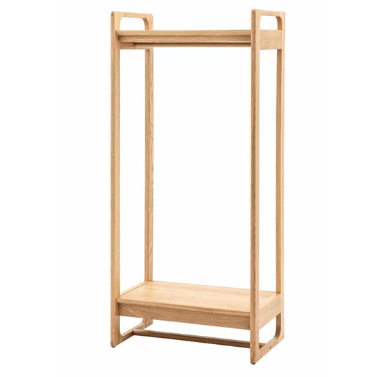 CHOICEWARDROBE Cairo Natural Wooden Open Wardrobe with hanging rail and two shelves.
