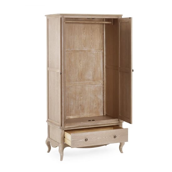 CHOICEWARDROBE Caitlyn 2-door oak finish wardrobe with curved legs and drawer storage