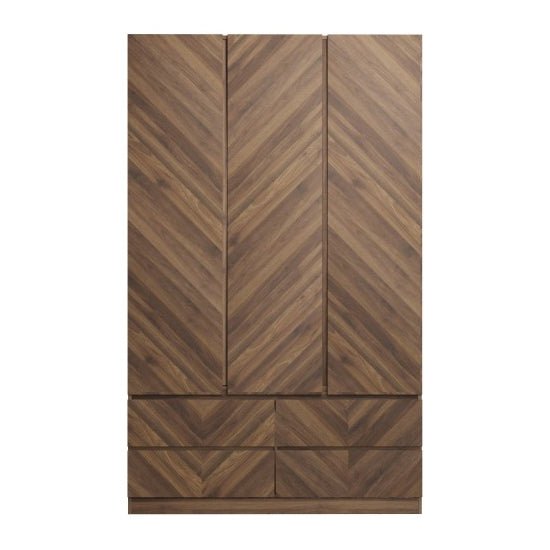 CHOICEWARDROBE Calder 3 door wardrobe in Royal Walnut Chevron finish with 4 drawers.