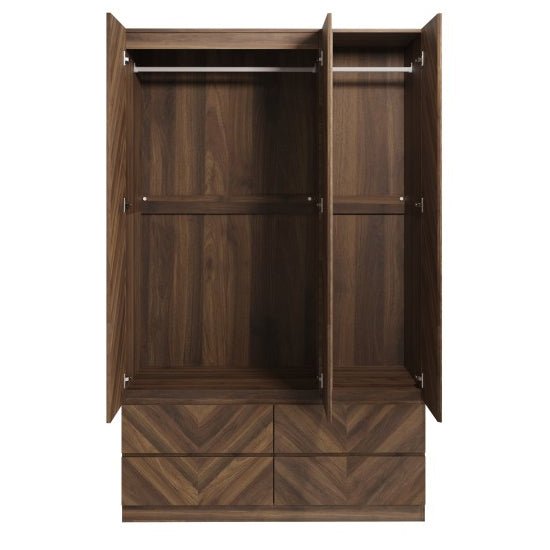 CHOICEWARDROBE Calder 3 door wardrobe in Royal Walnut Chevron with 4 drawers