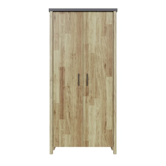 Rustic Oak 2 Door Wardrobe with graphite trim and minimalist handles