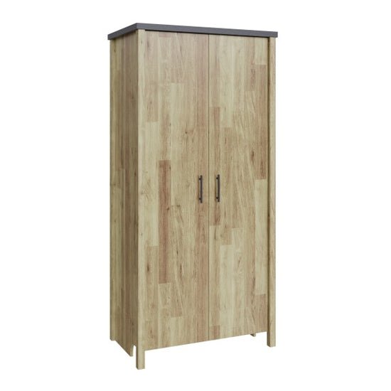 CHOICEWARDROBE rustic oak 2 door wardrobe with graphite trim and handles