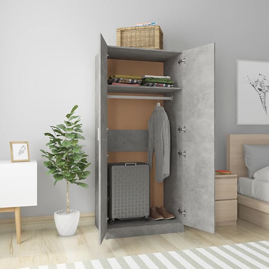 CHOICEWARDROBE Carlow 2-door wardrobe in concrete effect with hanging rail and shelf
