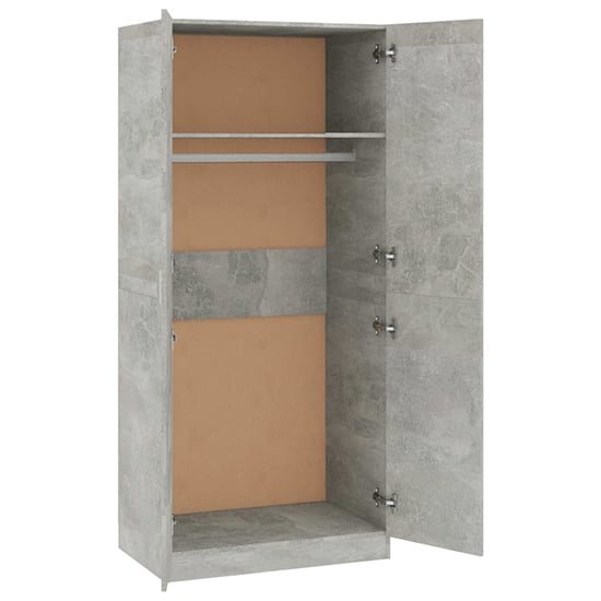 CHOICEWARDROBE Carlow 2 door wardrobe interior with hanging rail and full shelf section in concrete effect.