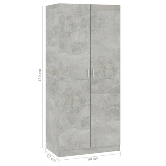 Carlow 2 Door Wardrobe in Modern Concrete Effect Finish with Dimensions