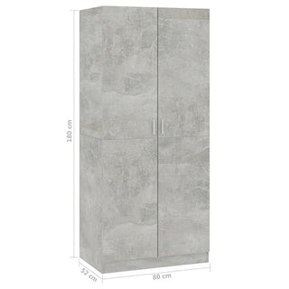 Carlow 2 Door Concrete Effect Wardrobe – Full Product Dimensions and Size Guide (80cm Width)