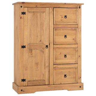 The CHOICEWARDROBE Central 1 Door 4 Drawer Solid Pine Wardrobe is a rustic wooden storage cabinet with a classic country style finish, featuring black metal handles and compact bedroom storage with one door and four drawers.