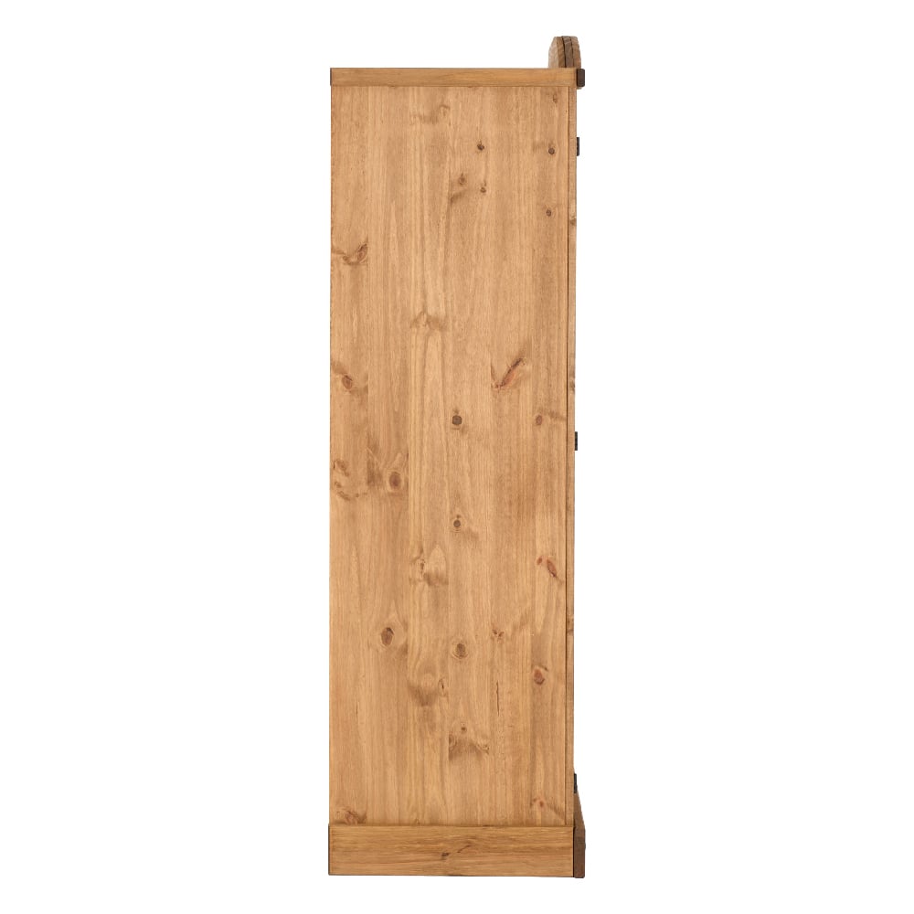 Side view of a CHOICEWARDROBE Central solid pine wardrobe with a rustic finish, showcasing natural wood grain.