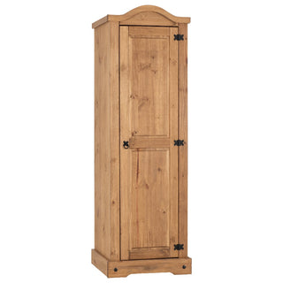 The CHOICEWARDROBE Central 51cm Solid Wooden Single Door Wardrobe in a classic oak finish offers rustic bedroom storage with a hanging rail, blending style and functionality for your space.