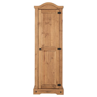 The CHOICEWARDROBE Central 51cm Solid Wooden Single Door Wardrobe features a classic oak finish, rustic style, and hanging rail—ideal for elegant bedroom storage.