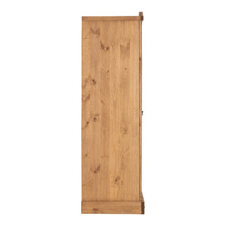 Side view of the CHOICEWARDROBE Central 51cm Solid Wooden Single Door Wardrobe in a classic oak finish, featuring visible wood grain and a hanging rail—ideal rustic bedroom storage, shown against a white background.