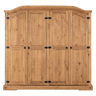 Front view of ChoiceWardrobe Central 4 Door Wooden Wardrobe featuring arched top and black metal hinges