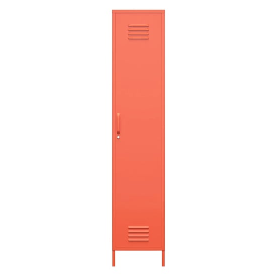Industrial orange metal locker wardrobe with vented door and base, CHOICEWARDROBE.