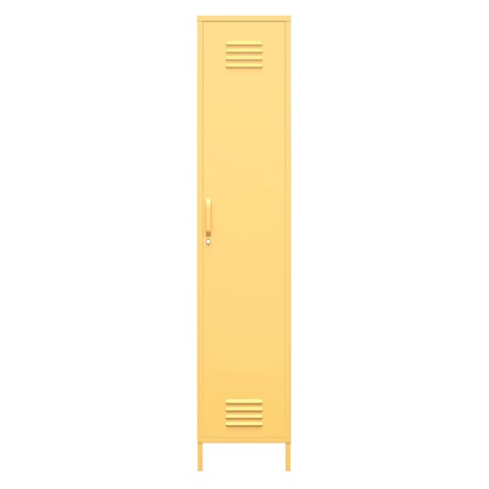 Yellow metal single-door industrial locker wardrobe with handle and ventilation
