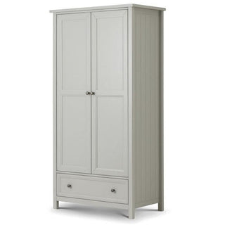 The CHOICEWARDROBE Cheshire 2 Door Wooden Wardrobe, shown in a 97cm grey finish with classic panelled doors, metal knobs, a bottom drawer, and hanging rail, is displayed against a plain white background.