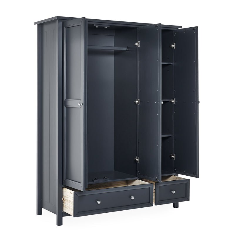 CHOICEWARDROBE Cheshire 3 door, 3 drawer wardrobe in soft grey shaker style