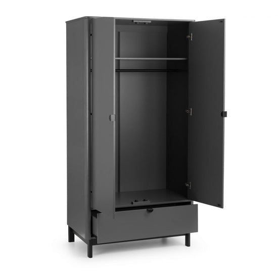 CHOICEWARDROBE Chloe matt grey wooden wardrobe with 2 doors, 1 drawer, and satin black legs.
