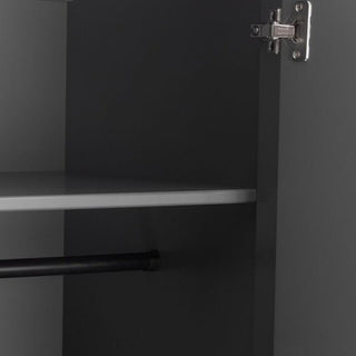 Interior detail of the Chloe 2 door wardrobe with integrated shelf and hanging rail, finished in smooth matt grey.