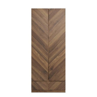 The CHOICEWARDROBE Cianna Royal Walnut 2 Door Wardrobe with Drawer features chevron pattern luxury finish and a rectangular base panel, shown against a white background.