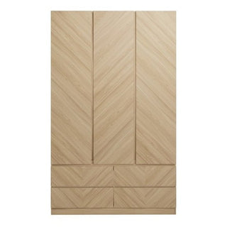 The CHOICEWARDROBE Cianna Royal Walnut 2 Door Wardrobe with Drawer features a luxury chevron pattern finish and practical storage, combining two doors above a convenient drawer for style and function.