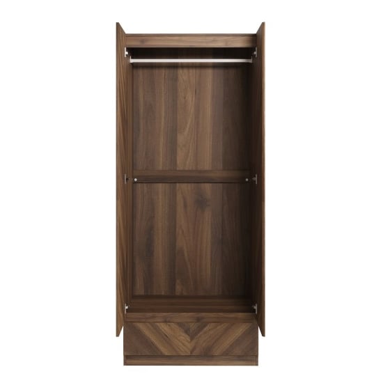 CHOICEWARDROBE Cianna 2-door wardrobe in Royal Walnut with chevron pattern, hanging rail, shelf and drawer.