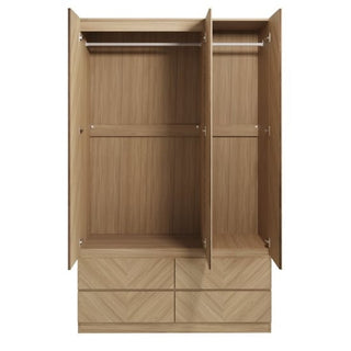The CHOICEWARDROBE Cianna Royal Walnut 2 Door Wardrobe features a luxury chevron pattern finish and includes spacious drawers for storage.