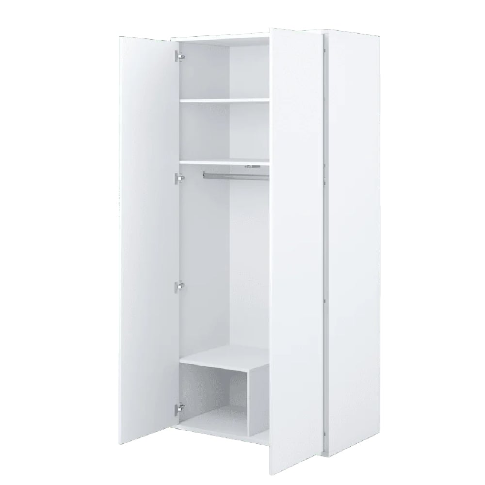 CHOICEWARDROBE Clarion 2 door white matte hinged wardrobe with internal hanging rail and shelves.