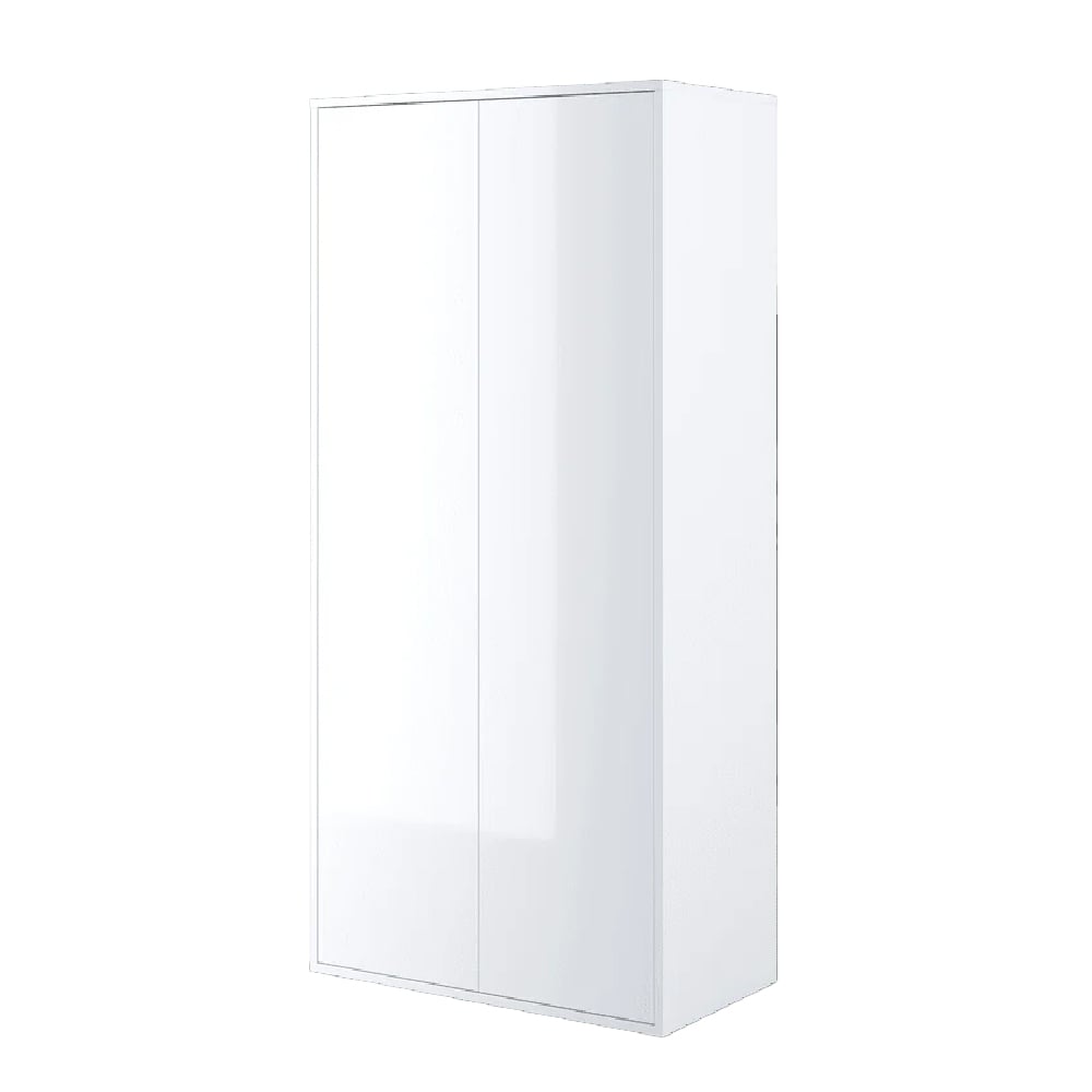White High Gloss 2-door hinged wardrobe with handleless design and internal storage