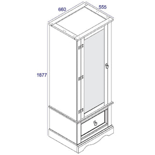 Consett 1 Door Wardrobe dimensions diagram – 66cm width mirrored wardrobe with drawer and hanging rail