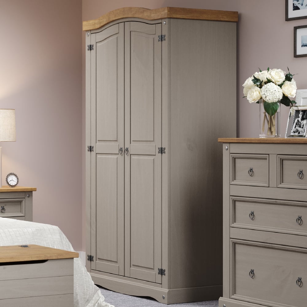 Grey oak 2 door CHOICEWARDROBE Consett wardrobe in a bedroom setting