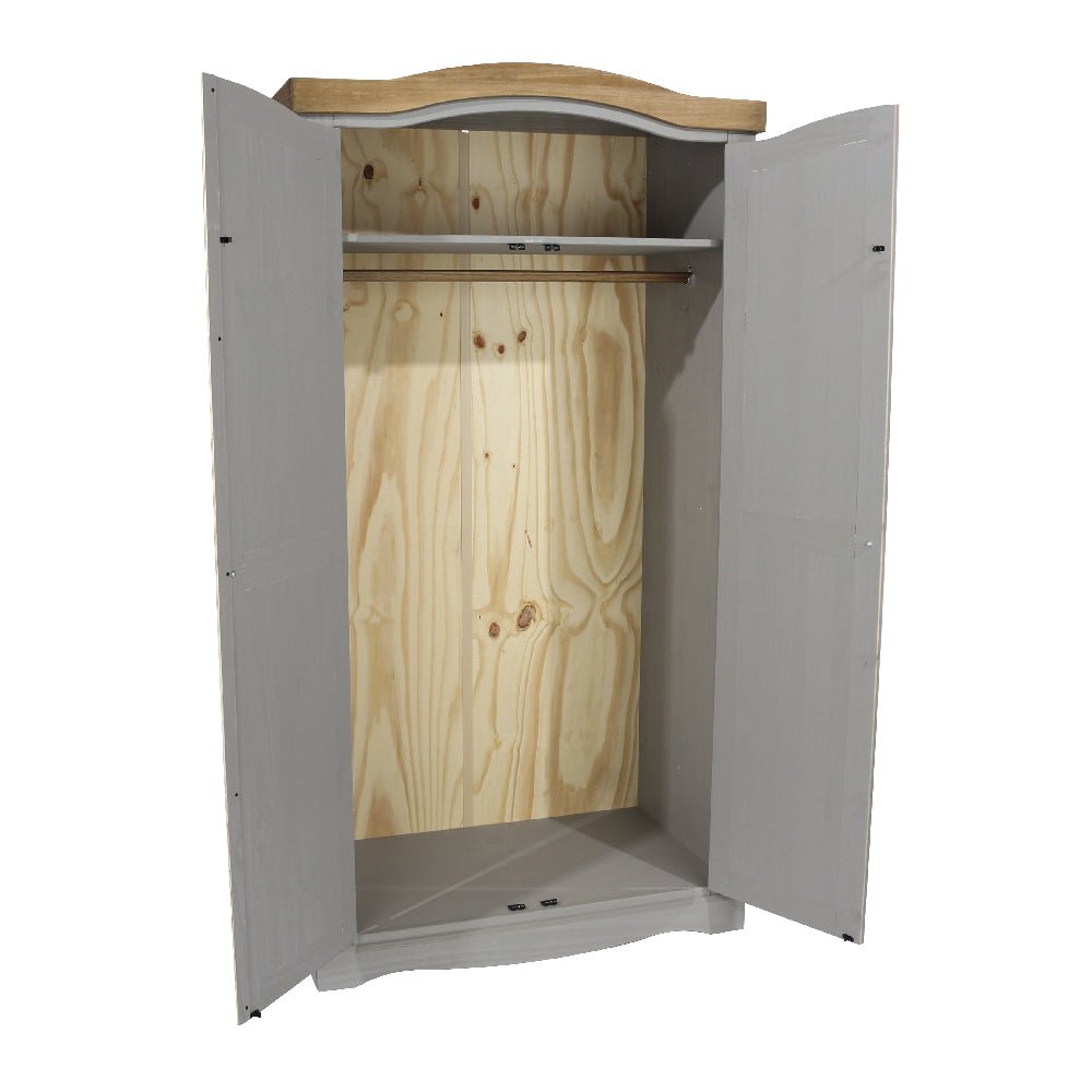 CHOICEWARDROBE Consett 100cm grey oak 2-door wardrobe with open doors and hanging rail