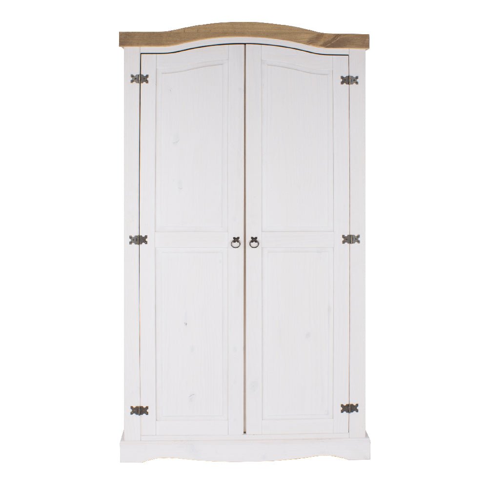 CHOICEWARDROBE Consett 100cm white & oak 2-door wooden wardrobe with curved top and rustic hinges