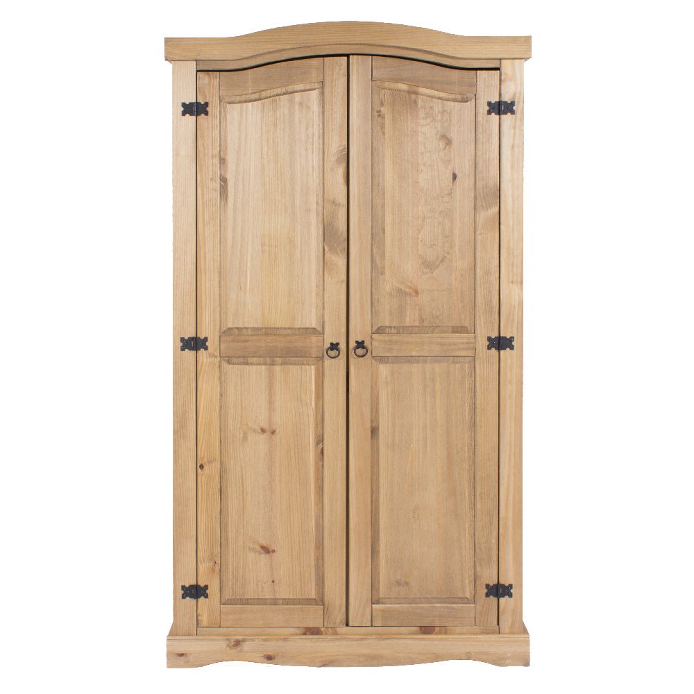 CHOICEWARDROBE Consett natural pine 2 door wooden wardrobe with curved top and black metal hinges