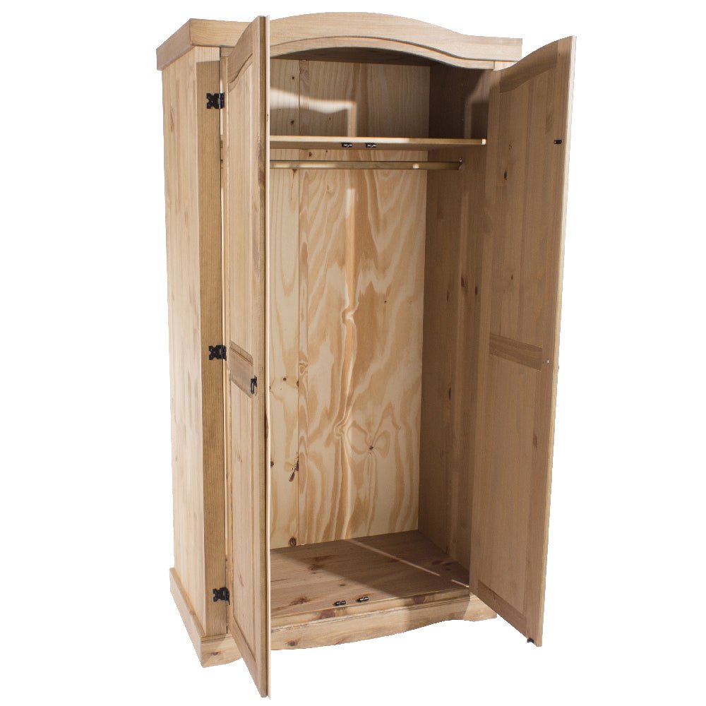 CHOICEWARDROBE Consett 2-door natural pine wooden wardrobe with curved top and hanging rail