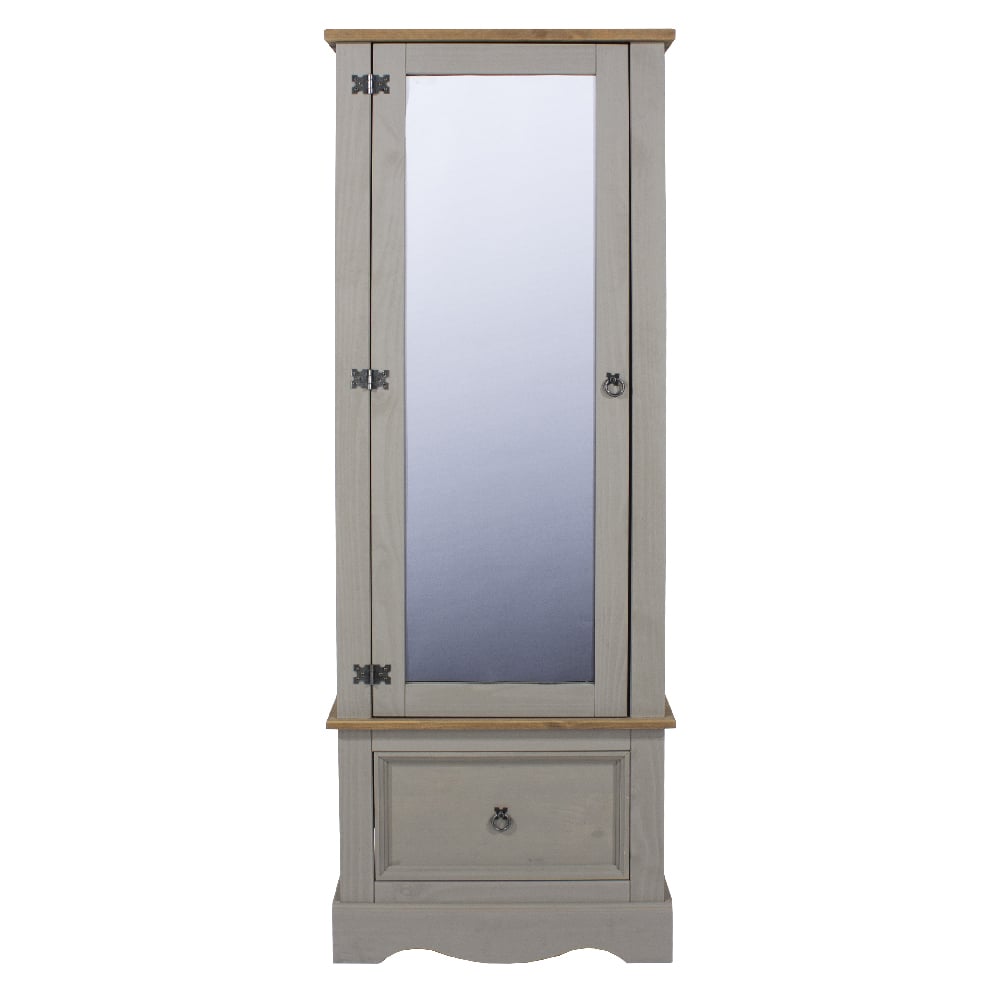 CHOICEWARDROBE Consett 60cm grey and oak single mirrored door wardrobe with drawer