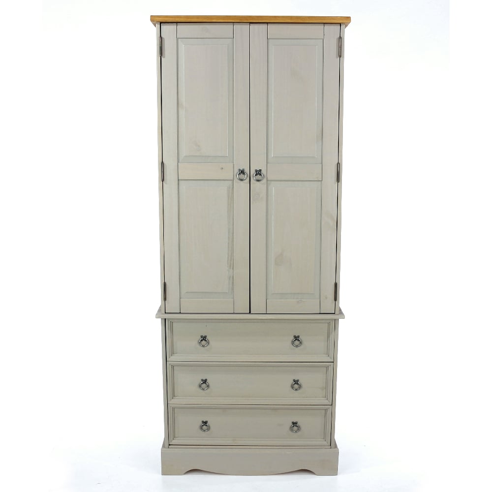 CHOICEWARDROBE Consett 2 Door 3 Drawer Wooden Wardrobe in Grey with Oak Top