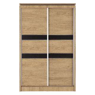Crieff 120cm oak effect sliding wardrobe – full front view with black stripe panels