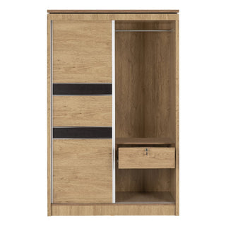 Crieff 120cm oak effect sliding wardrobe interior – hanging rail and shelf with drawer