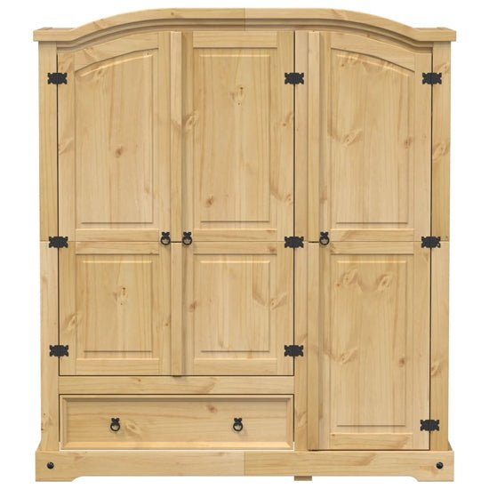 CHOICEWARDROBE 3-door pine wardrobe with arched top and black iron detailing
