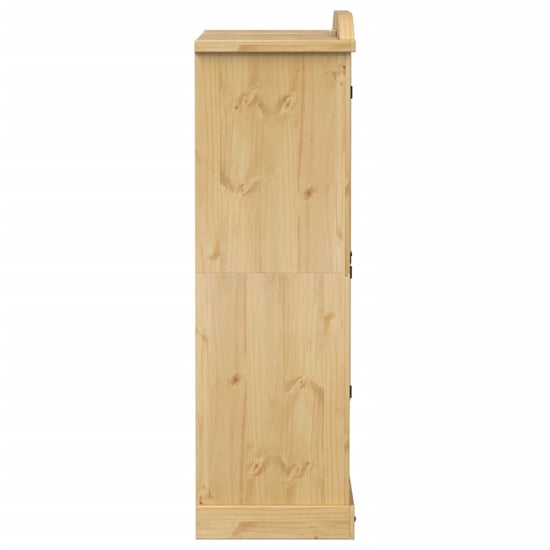 Side view of CHOICEWARDROBE Croydon Grand 3-door pine wardrobe with drawer, honey wax finish, black iron detail