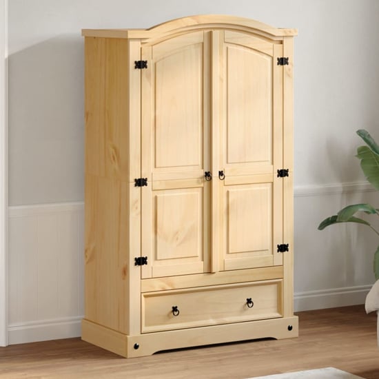CHOICEWARDROBE Croydon solid pine 2-door wardrobe with drawer, arched top, black iron detailing