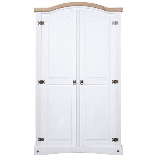CHOICEWARDROBE Croydon white and oak 2 door wardrobe with arched top and antique brass detailing.