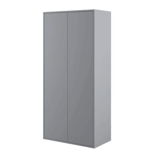 Grey two-door hinged wardrobe (101cm) with plain, handle-free push-to-open doors against a white background.